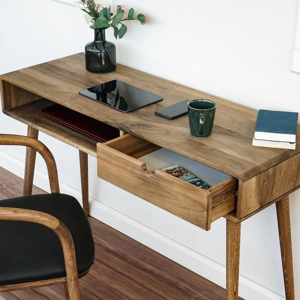 Boho Desk with Drawers - Solid Wood Desk for Small Spaces - Image 13