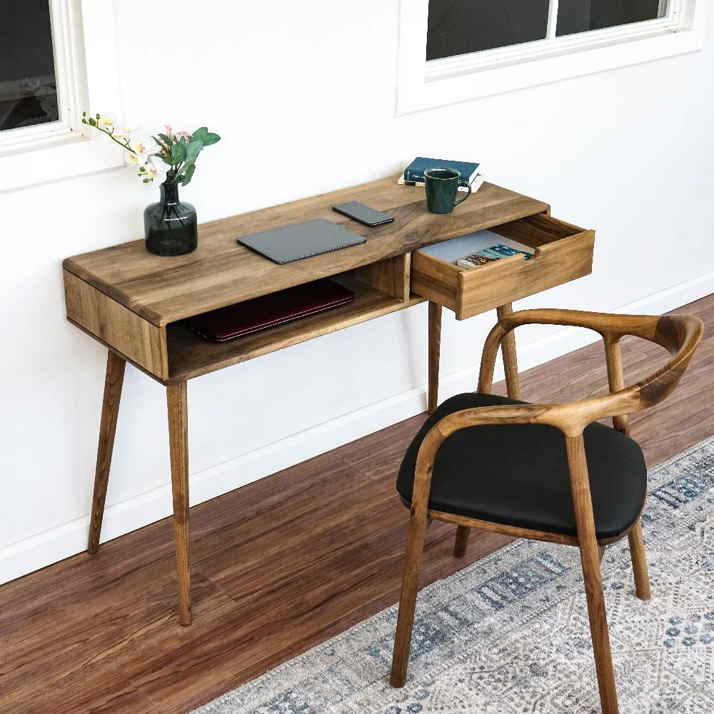 Boho Desk with Drawers - Solid Wood Desk for Small Spaces - Image 7