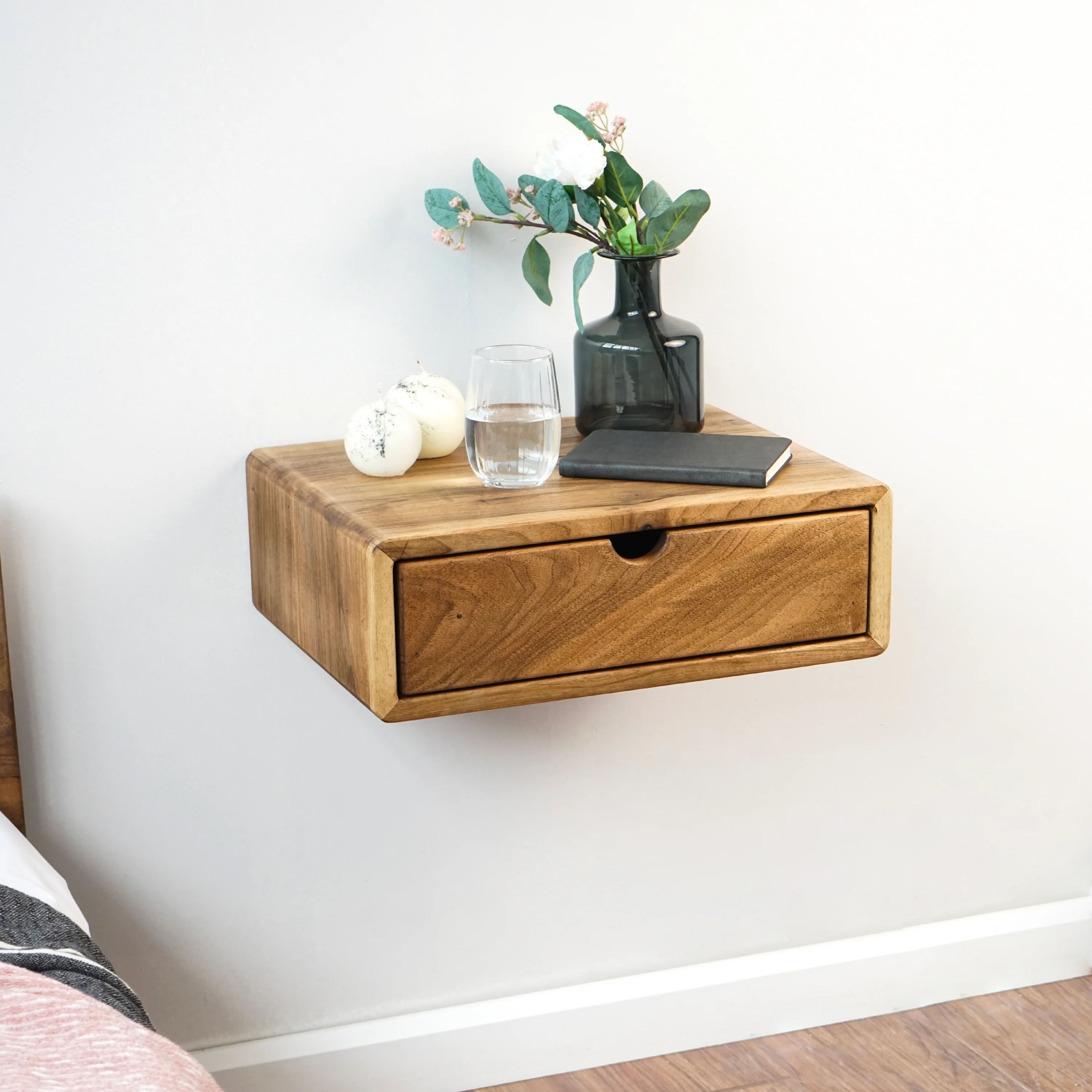 Floating Nightstand - Walnut Bedside Table with Drawer - Image 14