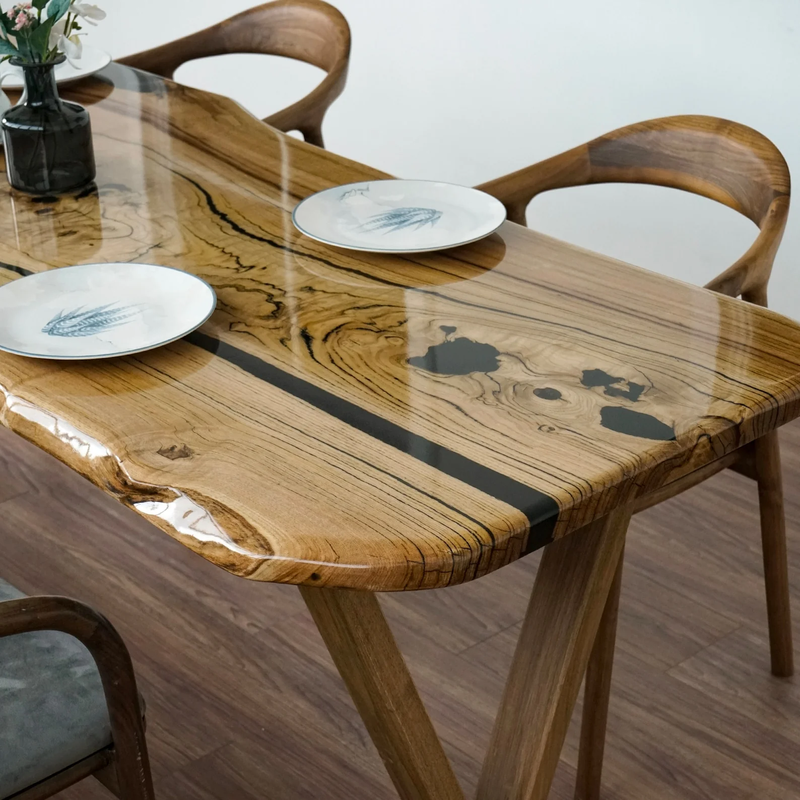 Live Edge Dining Table - Chestnut Epoxy Farmhouse Table - Image 12