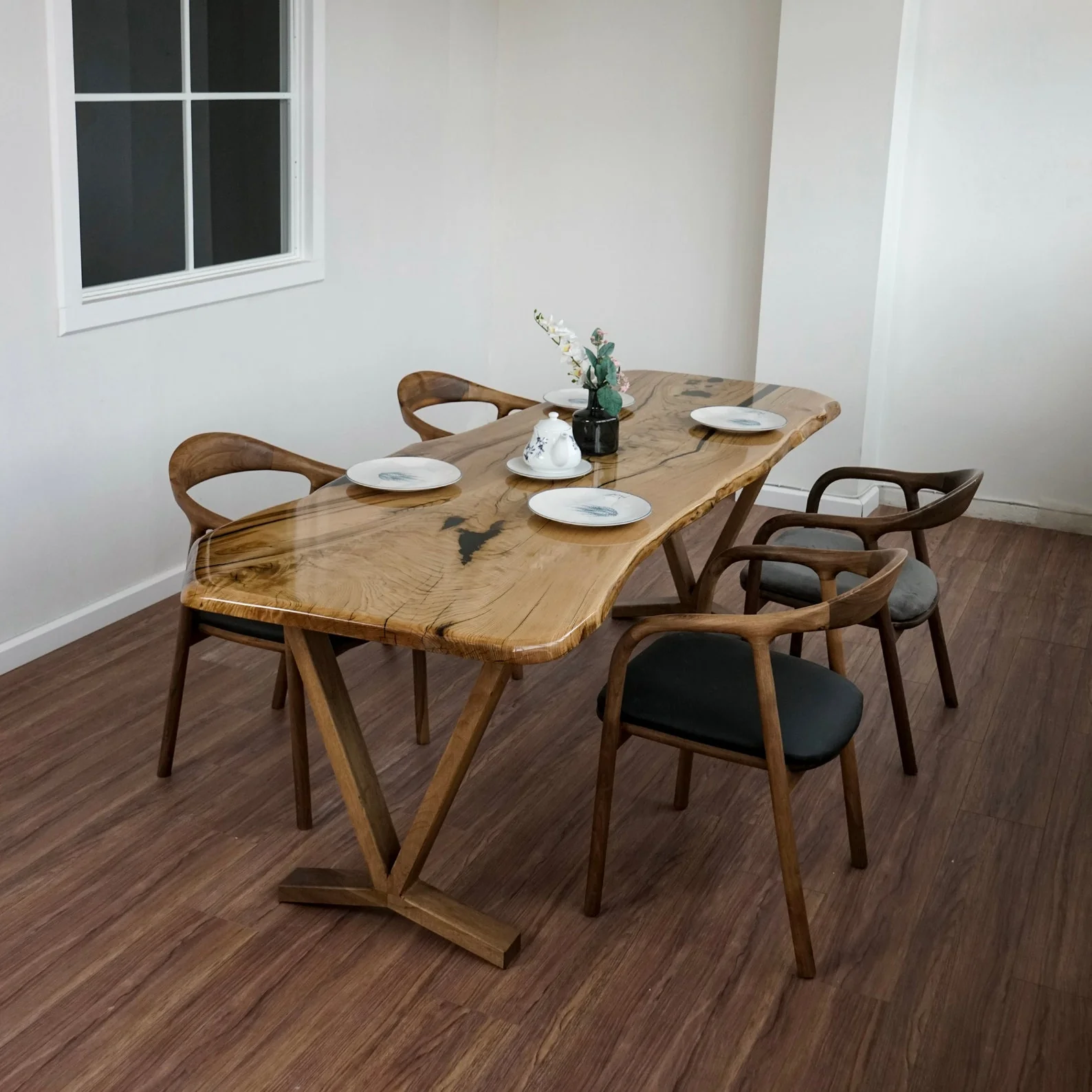Live Edge Dining Table - Chestnut Epoxy Farmhouse Table - Image 14