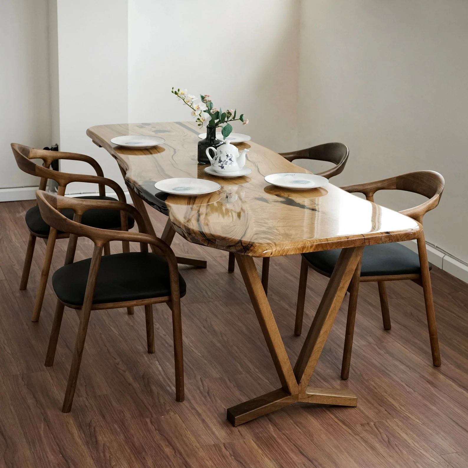 Live Edge Dining Table - Chestnut Epoxy Farmhouse Table - Image 15