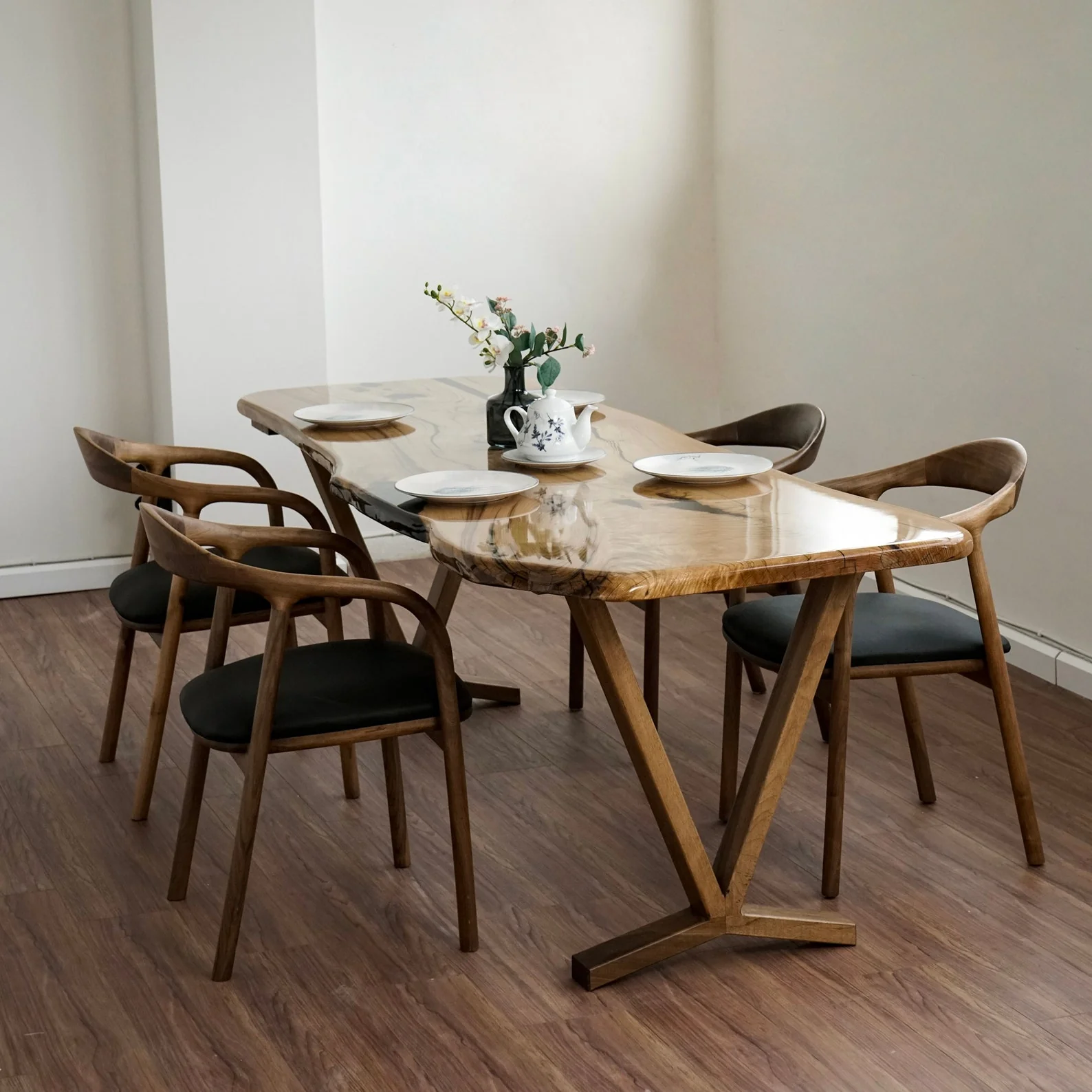 Live Edge Dining Table - Chestnut Epoxy Farmhouse Table - Image 9