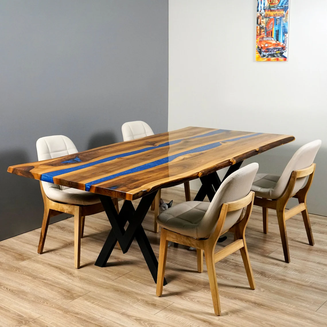 Live Edge Epoxy Navy Blue River Table - Contemporary Solid Wood Dining Table - Image 13