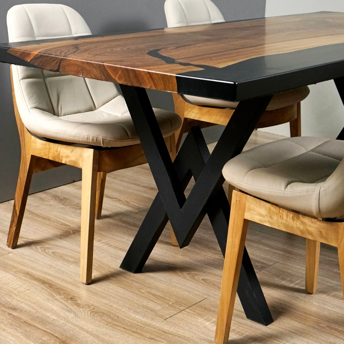 Live Edge Walnut Black Epoxy Dining Table - Image 3