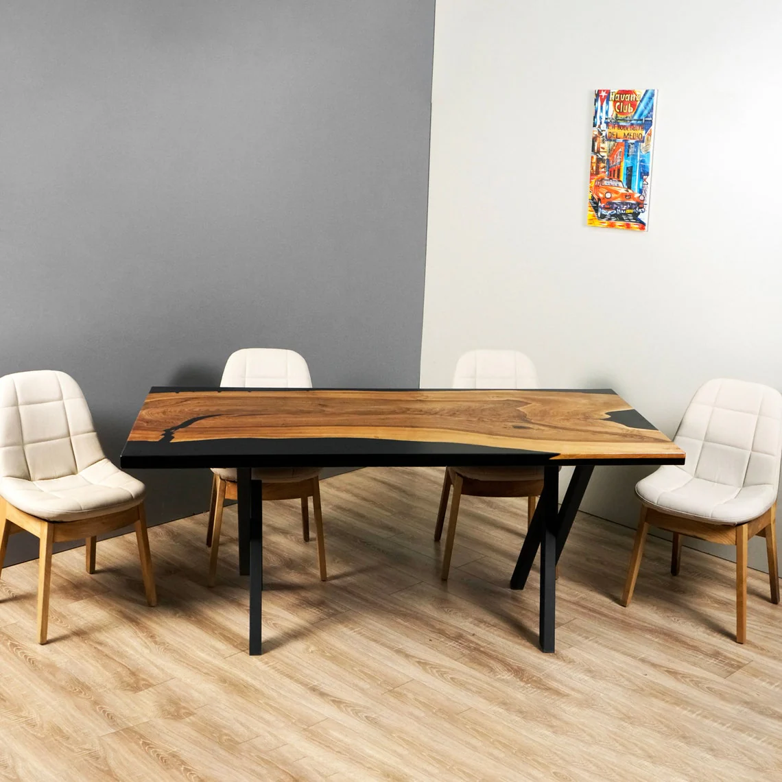 Live Edge Walnut Black Epoxy Dining Table - Image 7
