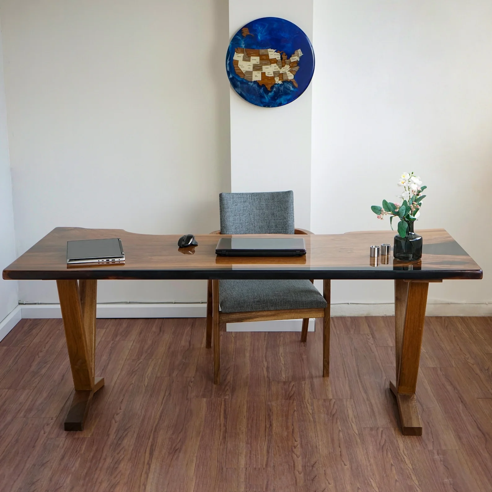 Live Edge Walnut Desk with Epoxy Details - Image 10
