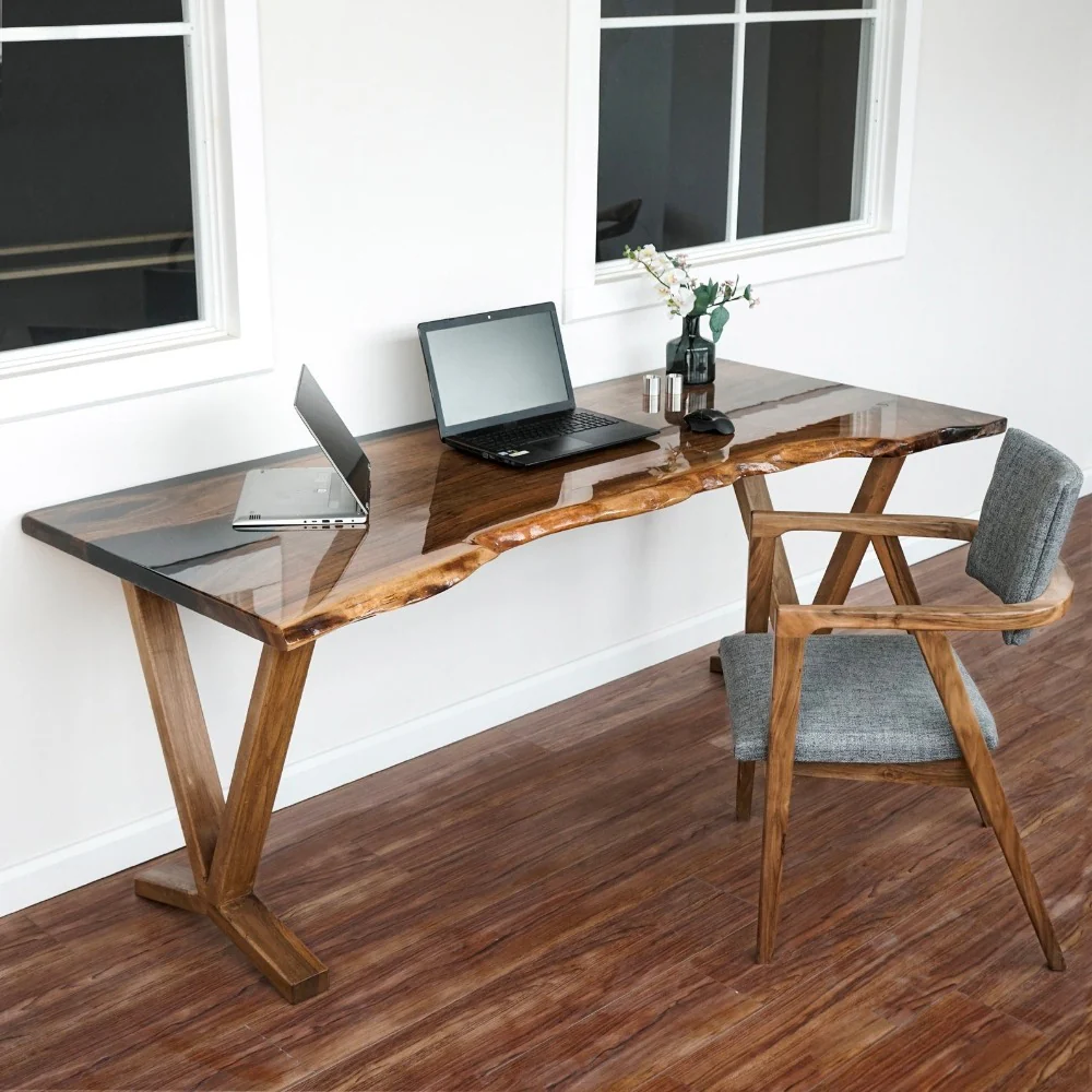Live Edge Walnut Desk with Epoxy Details - Image 4
