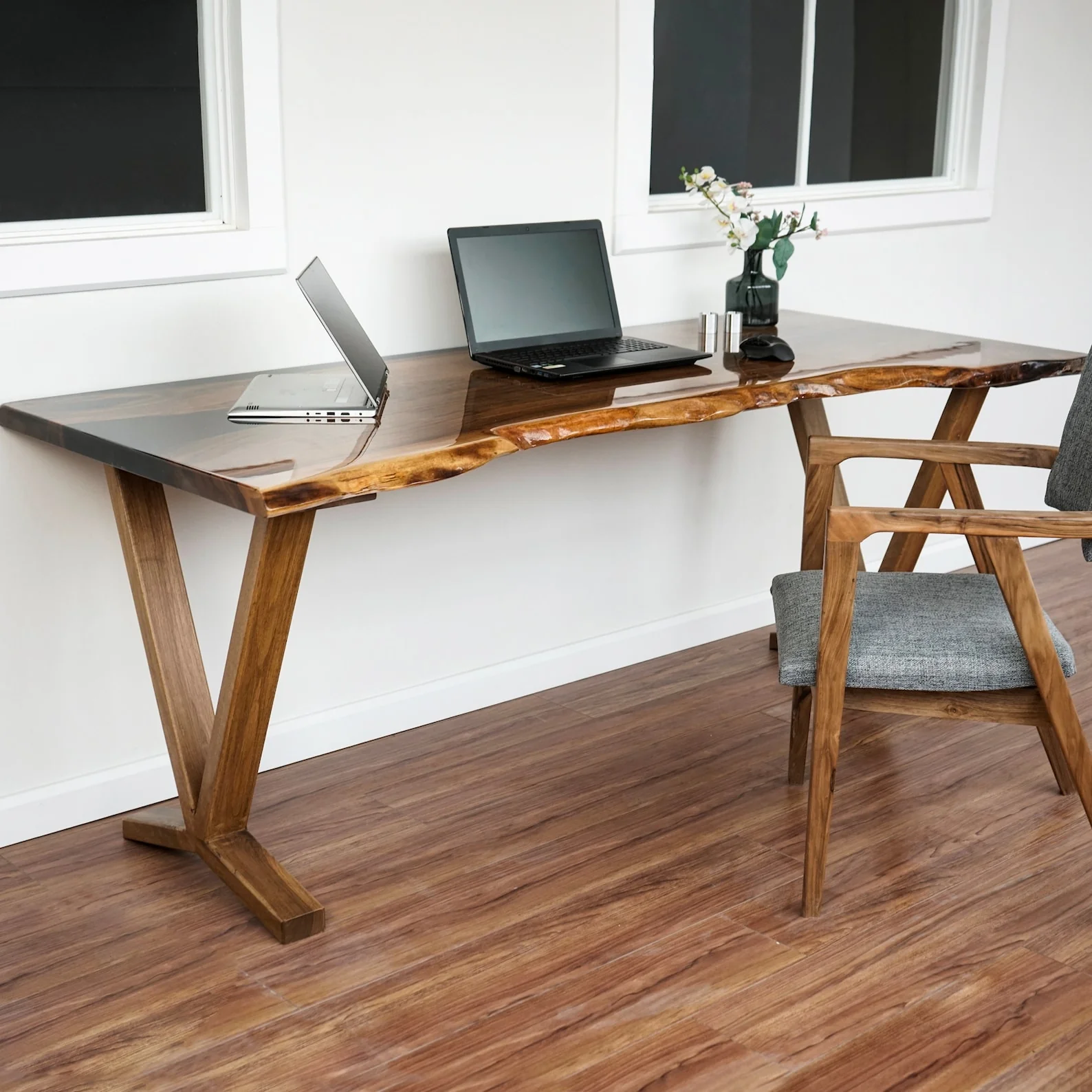 Live Edge Walnut Desk with Epoxy Details - Image 7