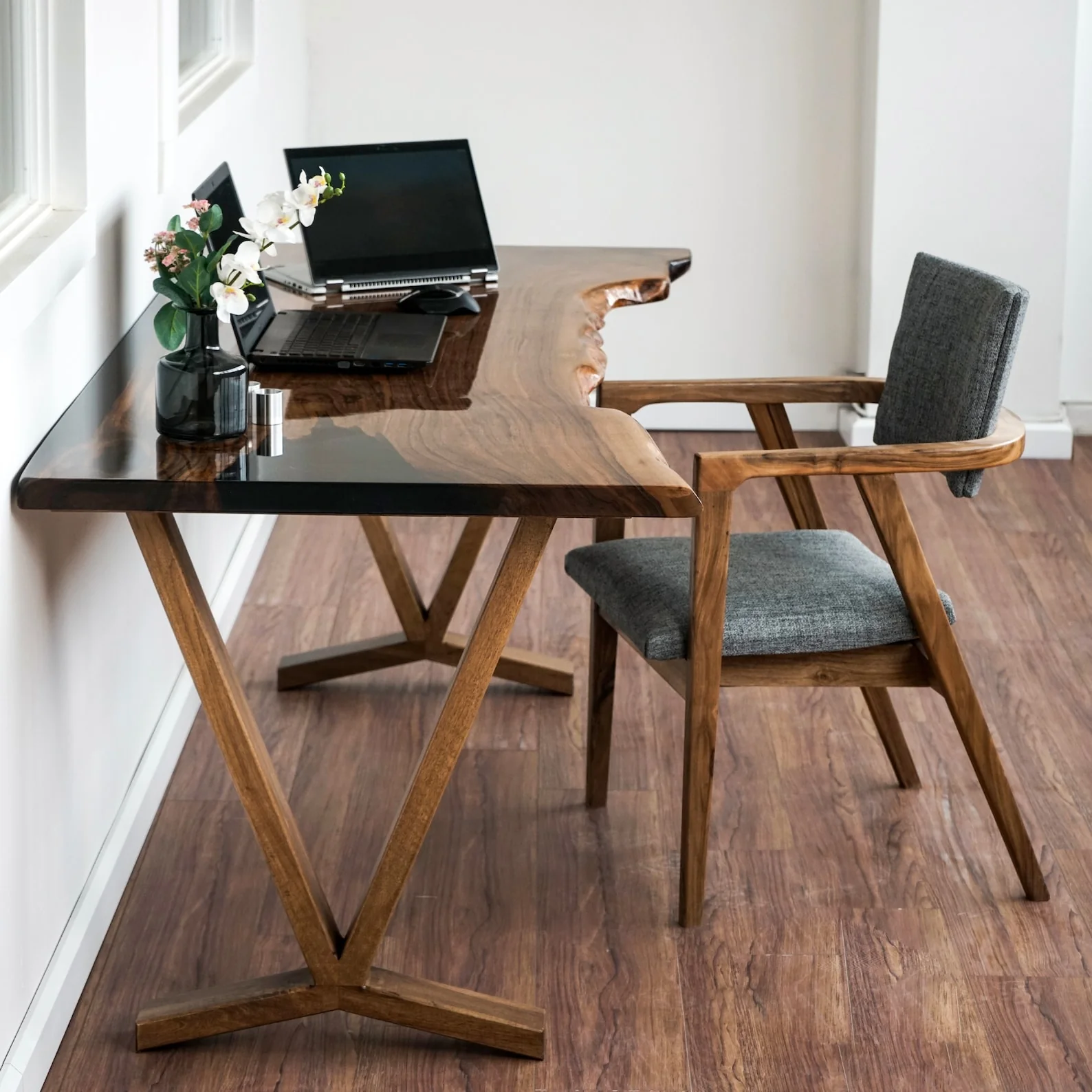 Live Edge Walnut Desk with Epoxy Details - Image 8