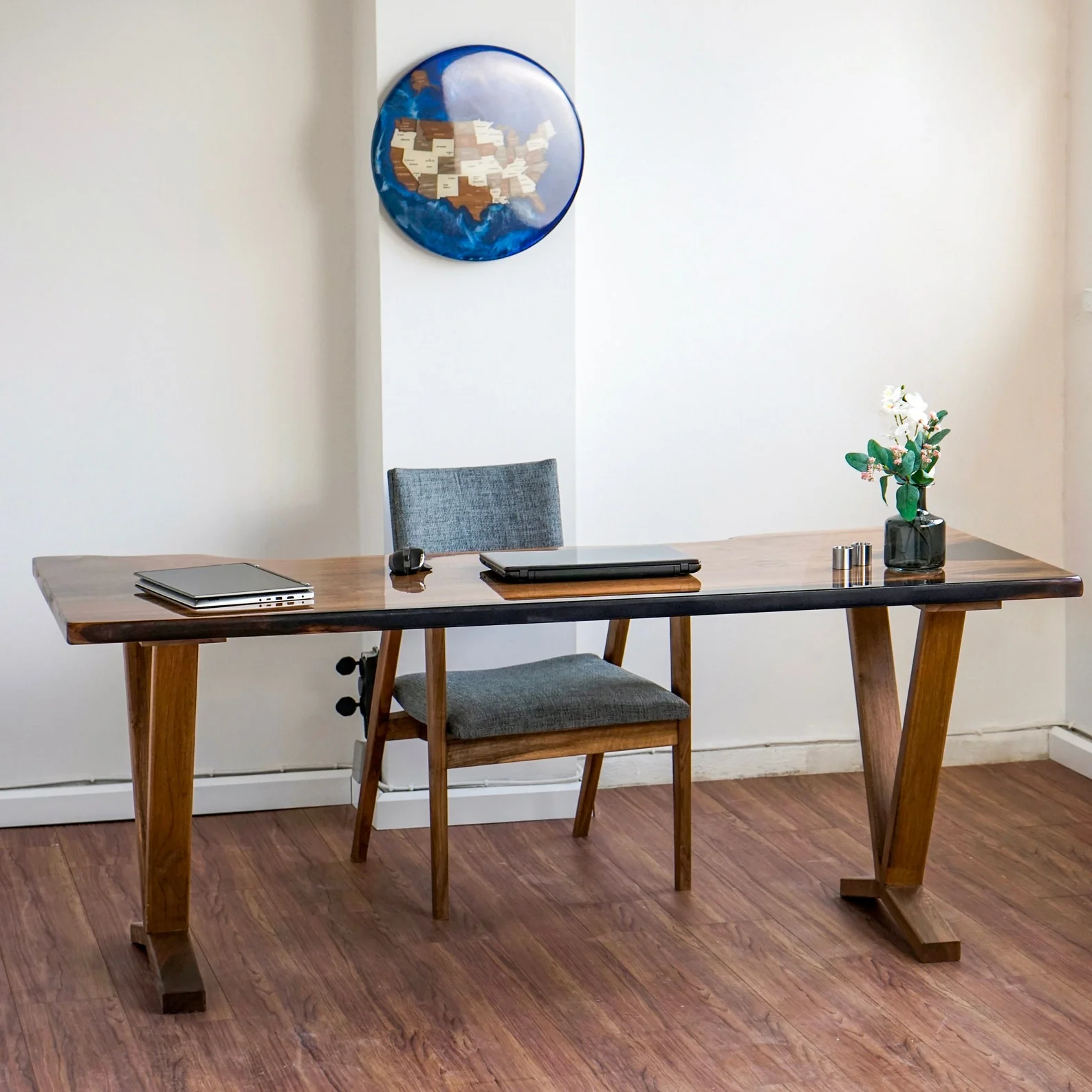 Live Edge Walnut Desk with Epoxy Details - Image 9