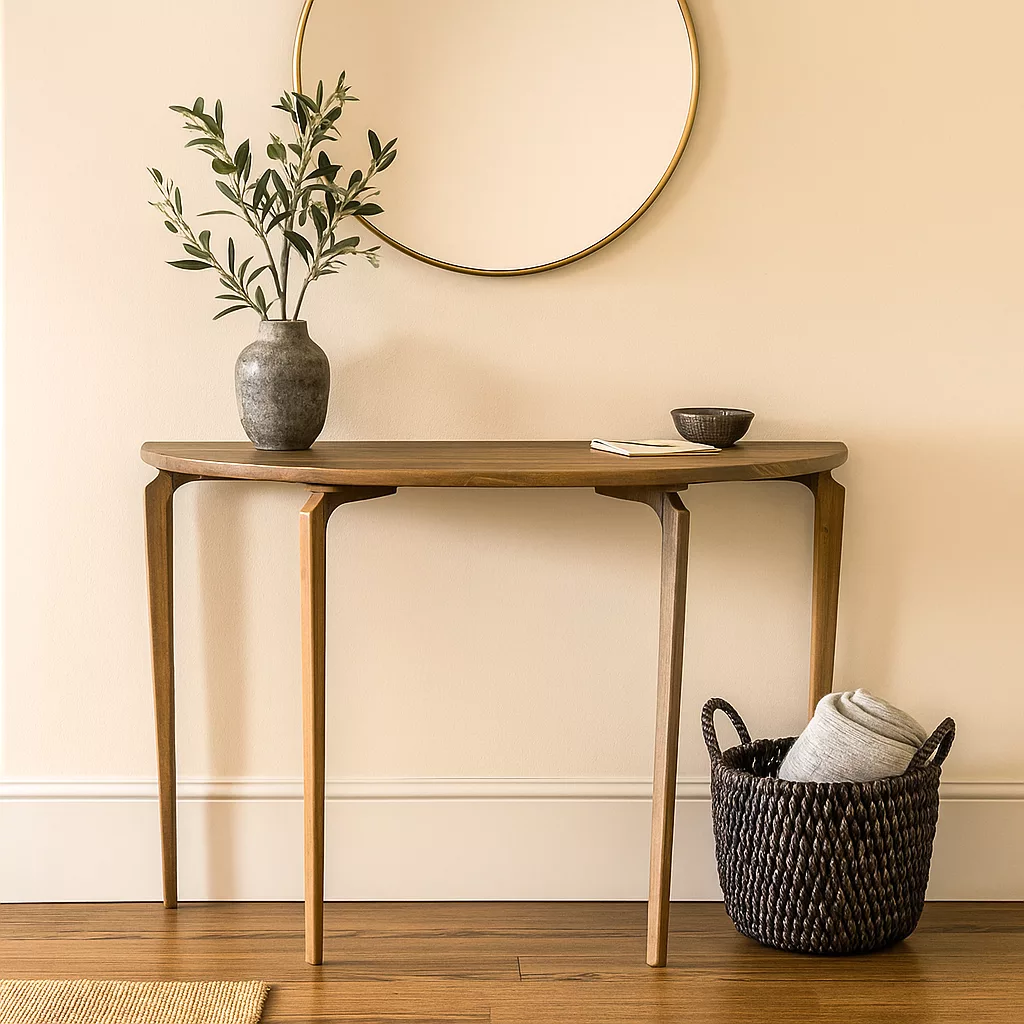 Round Entryway Table - Mid Century Modern Walnut Console - Image 3