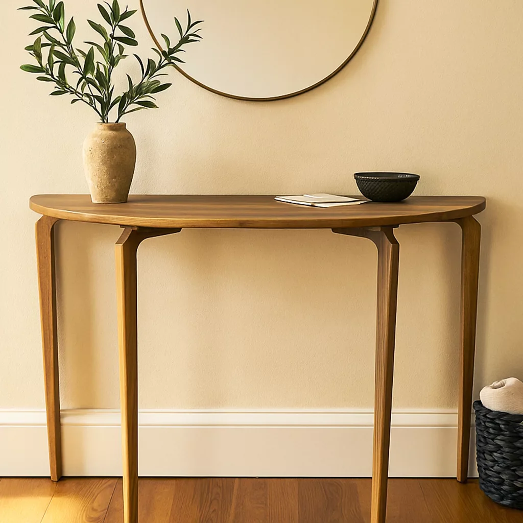Round Entryway Table - Mid Century Modern Walnut Console - Image 4