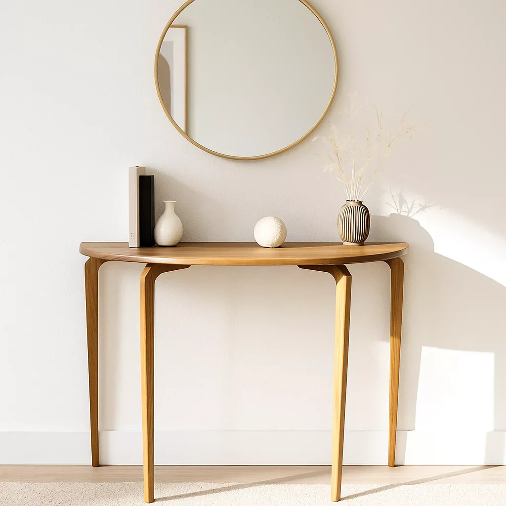 Round Entryway Table - Mid Century Modern Walnut Console - Image 6