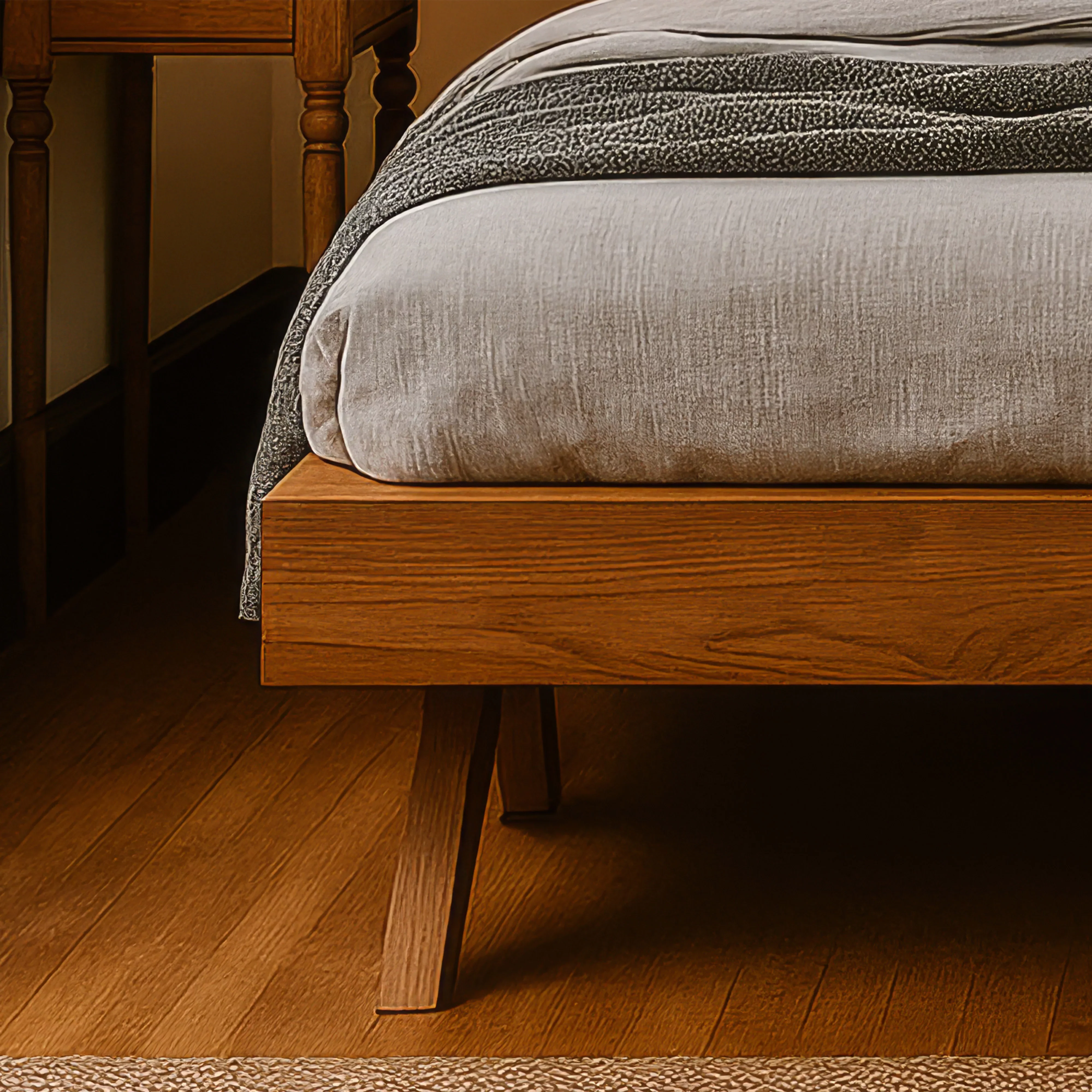 Scandinavian Bed Frame in Walnut – Solid Wood Platform - Image 3