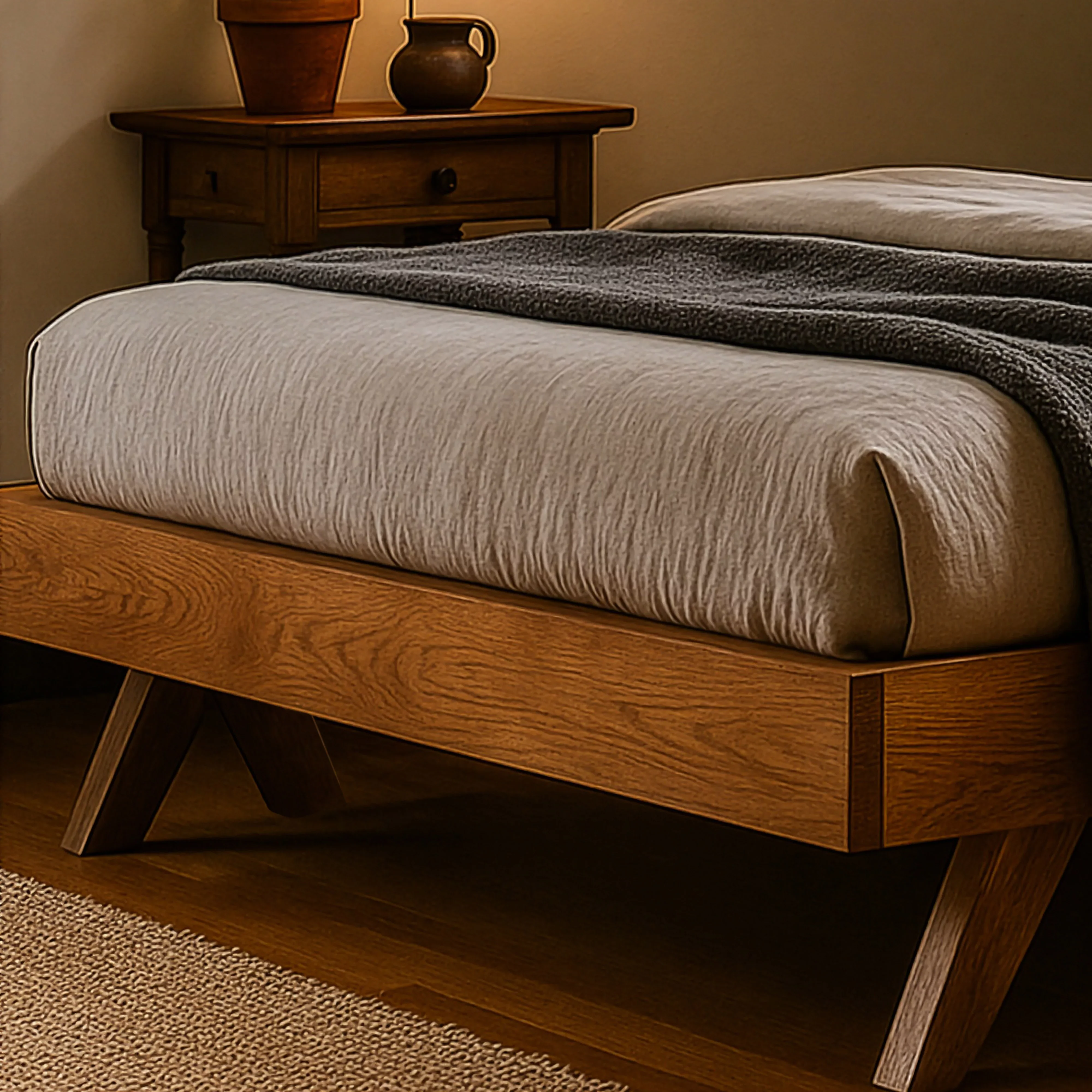 Scandinavian Bed Frame in Walnut – Solid Wood Platform - Image 4