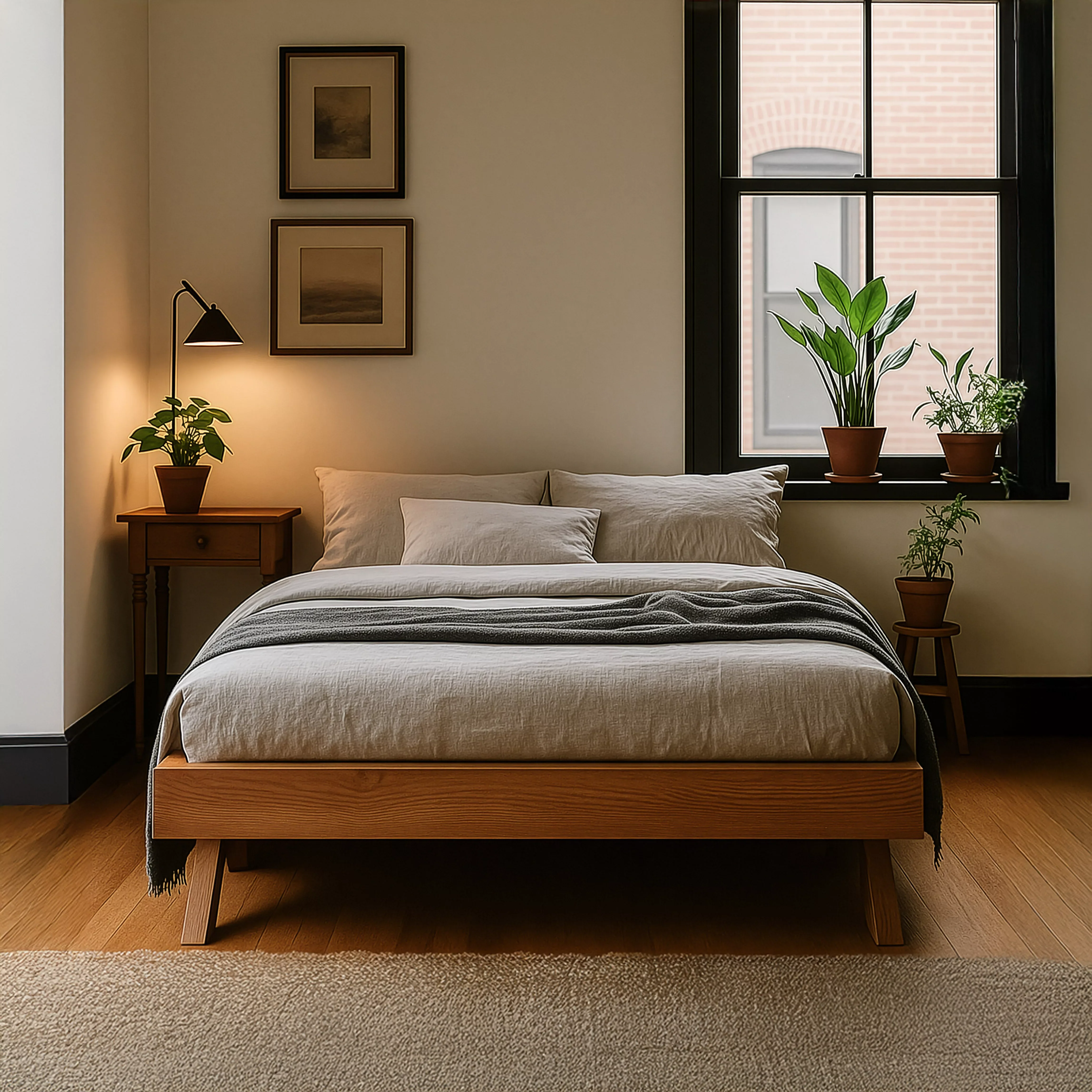 Scandinavian Bed Frame in Walnut – Solid Wood Platform - Image 5