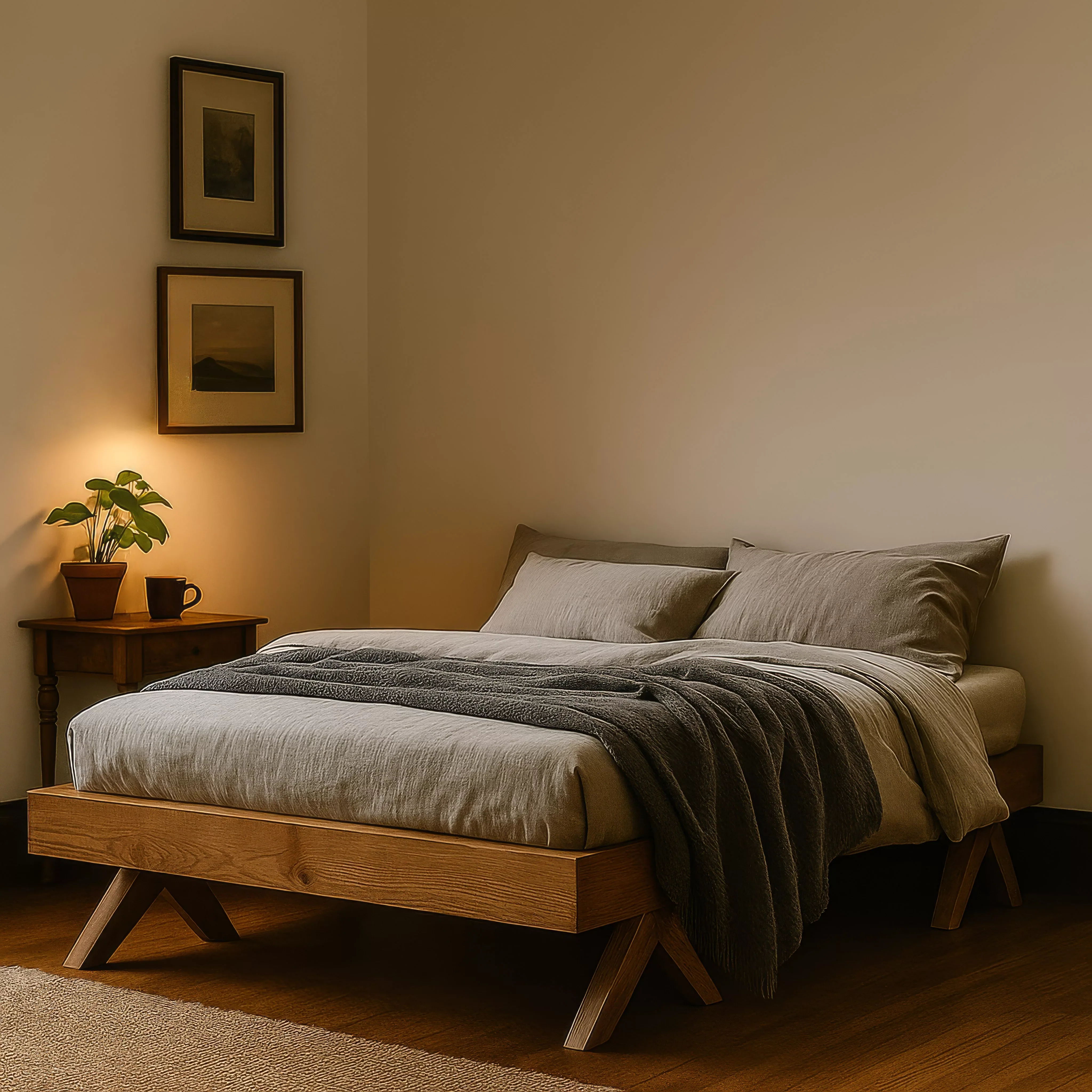 Scandinavian Bed Frame in Walnut – Solid Wood Platform - Image 7