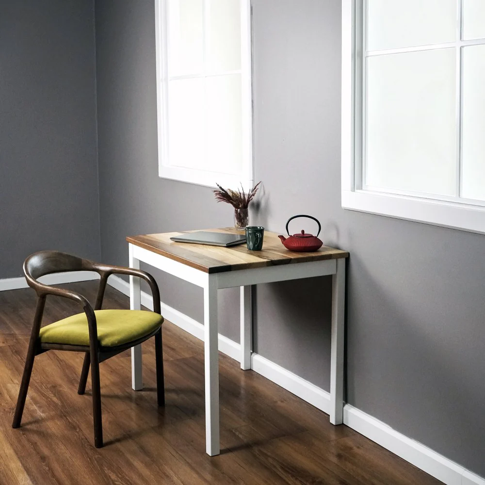 Small Working Table - Scandinavian Walnut Desk with Wooden Legs - Image 6