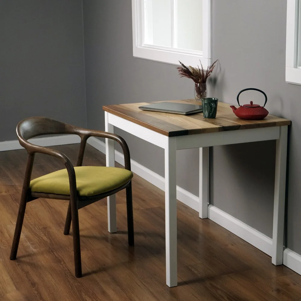 Small Working Table - Scandinavian Walnut Desk with Wooden Legs - Image 8