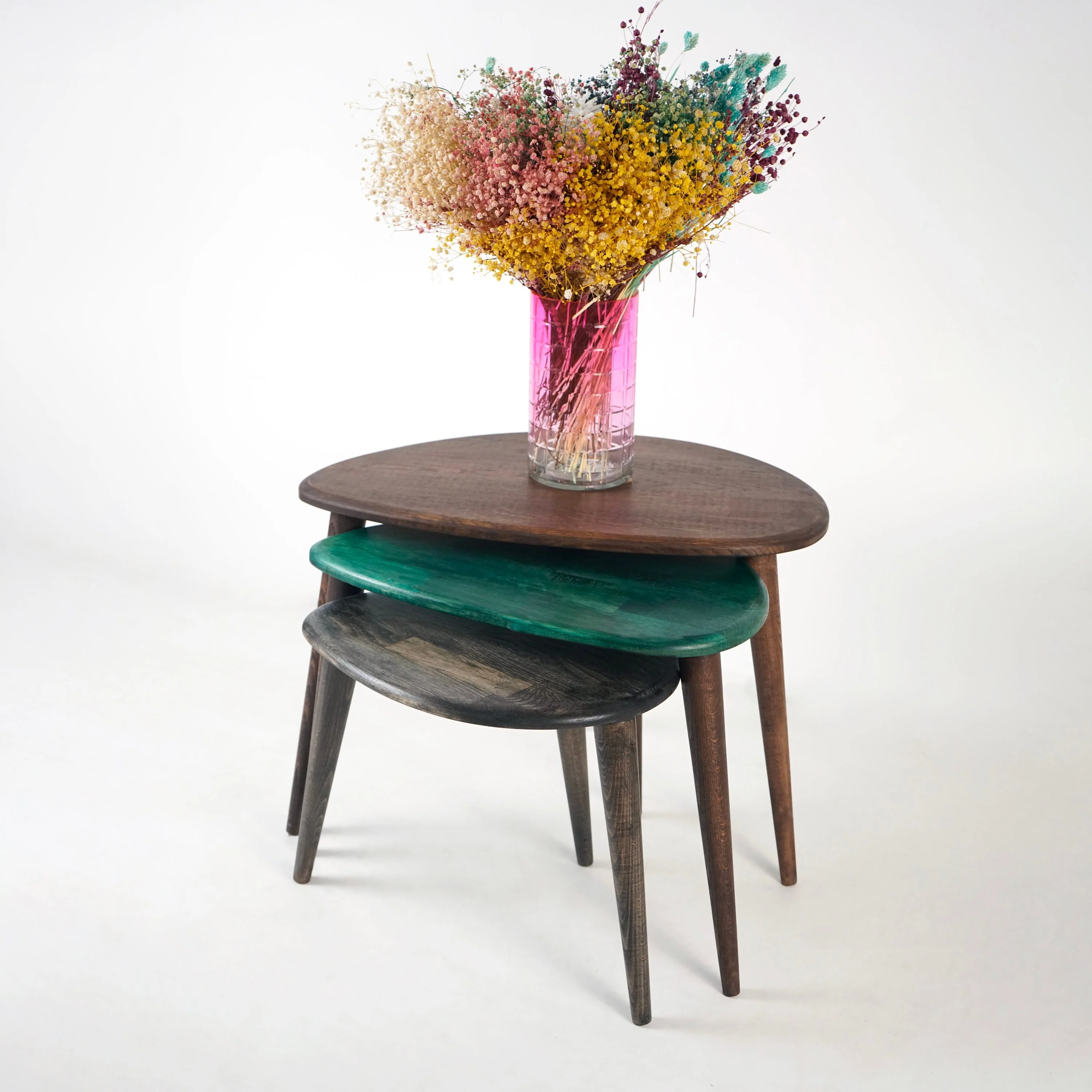 Solid Oak Nest of Tables - Ercol Style Rustic Nesting Table - Image 11