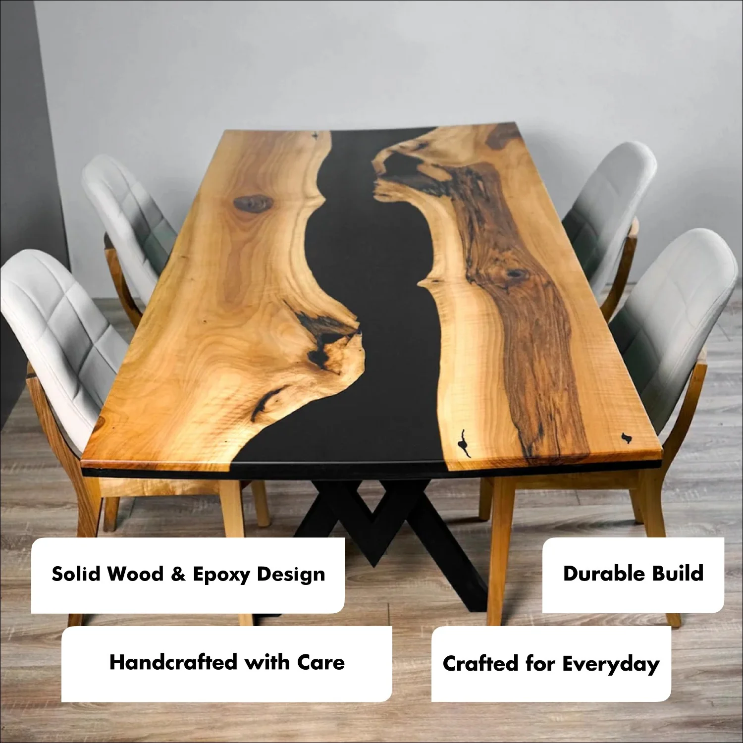 Walnut Dining Table with Metal Legs - Black Epoxy River - Image 8