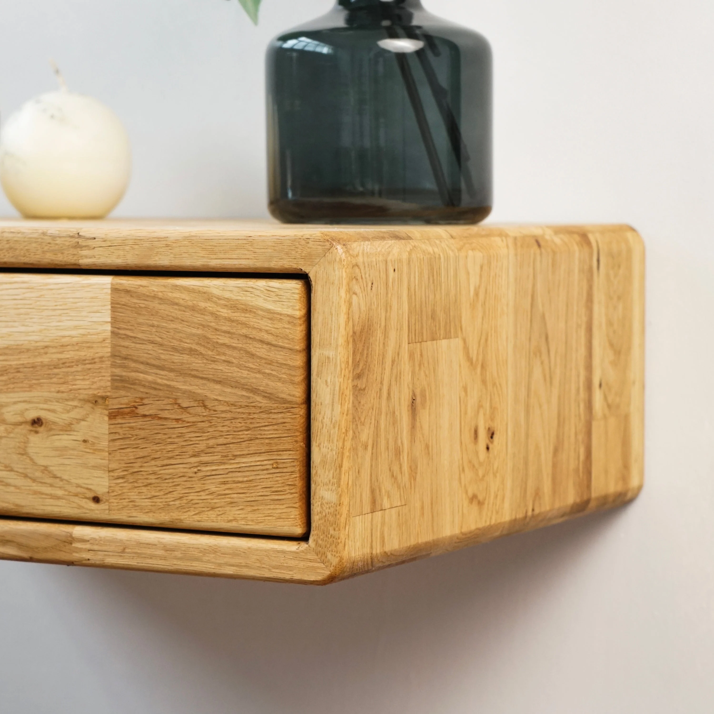 Solid Wood Floating Nightstand - Oak Bedside Table With Drawer - Image 8