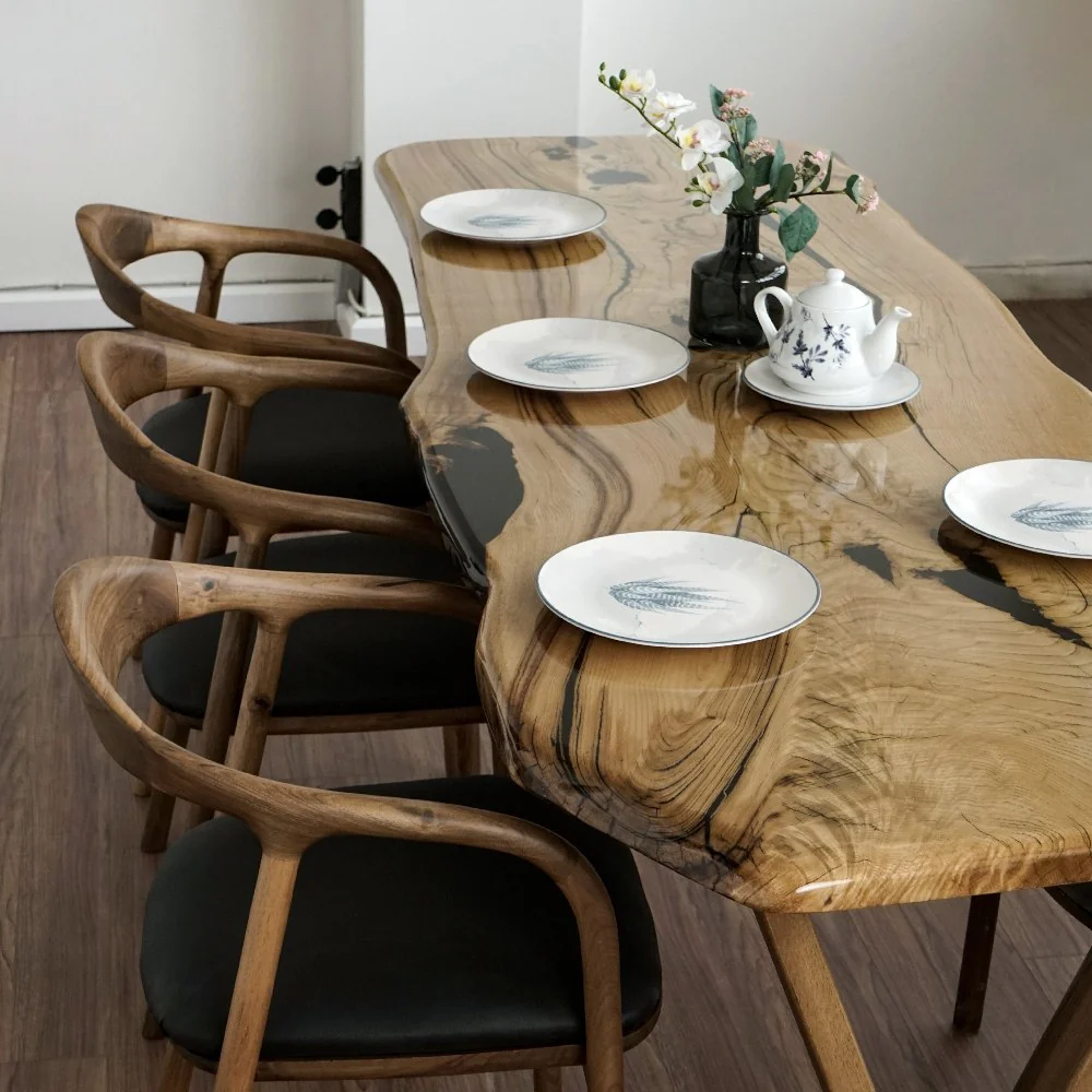 Solid Wood Walnut Dining Chair with Black Leather Cushion - Image 8