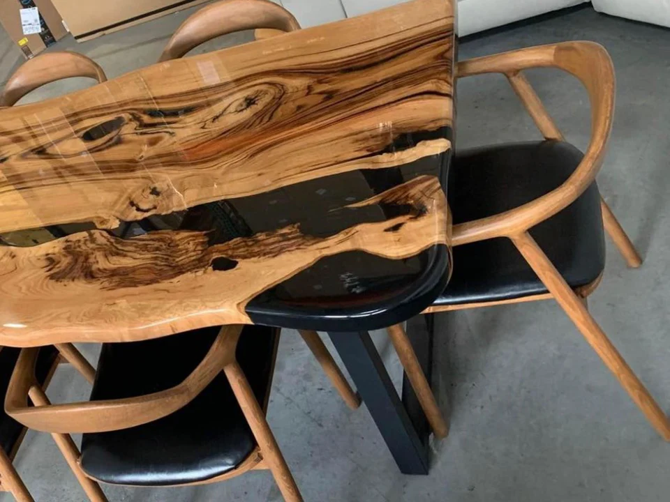 Solid Wood Walnut Dining Chair with Black Leather Cushion - Image 9