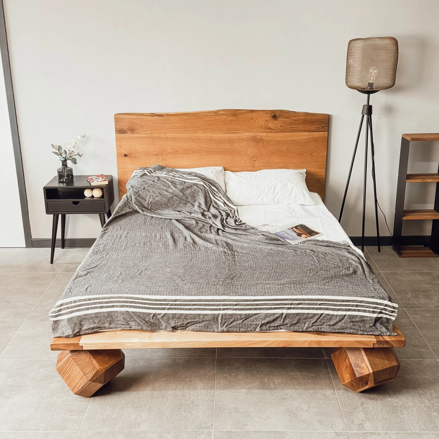 Walnut Bed Frame With Headboard - Low Platform Bed Frame - Image 12
