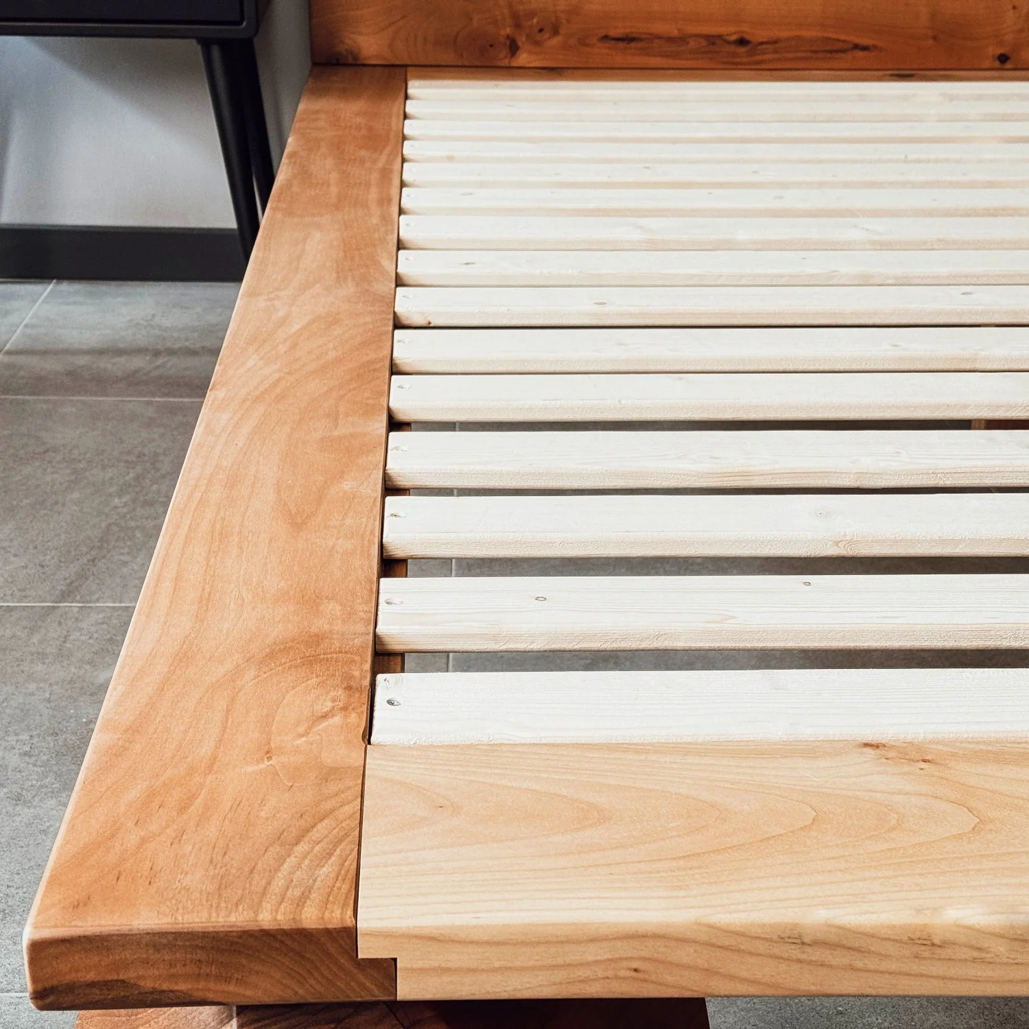 Walnut Bed Frame With Headboard - Low Platform Bed Frame - Image 15