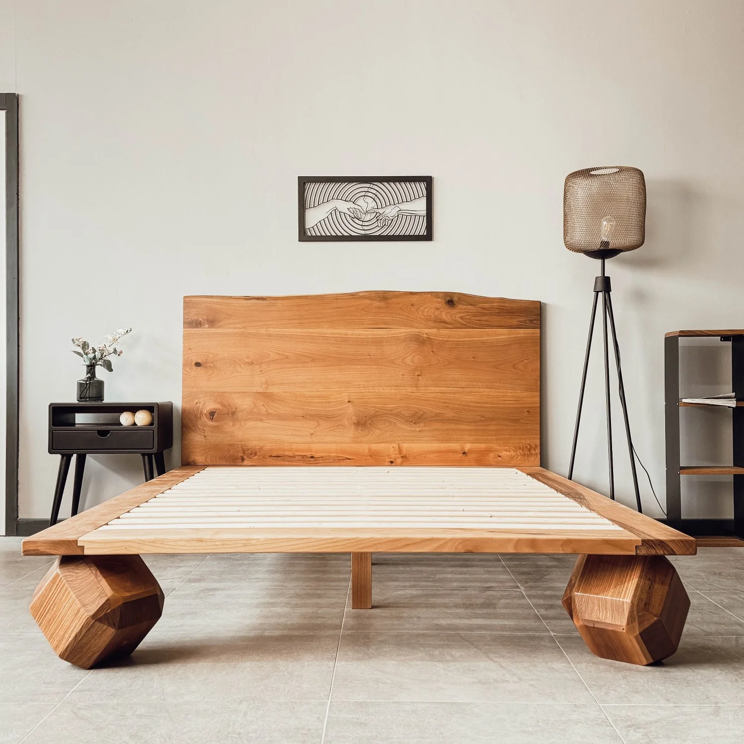 Walnut Bed Frame With Headboard - Low Platform Bed Frame - Image 17