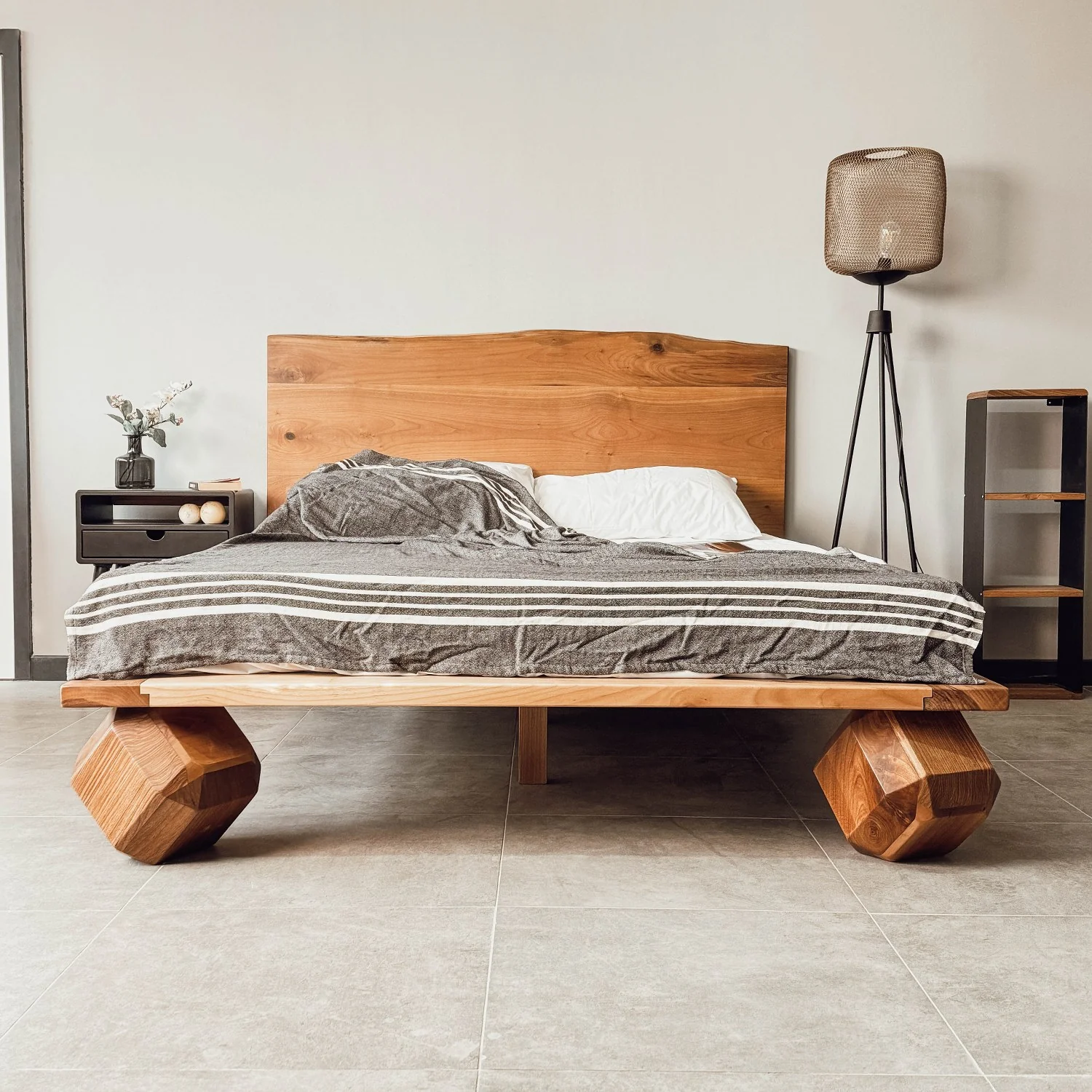 Walnut Bed Frame With Headboard - Low Platform Bed Frame - Image 18