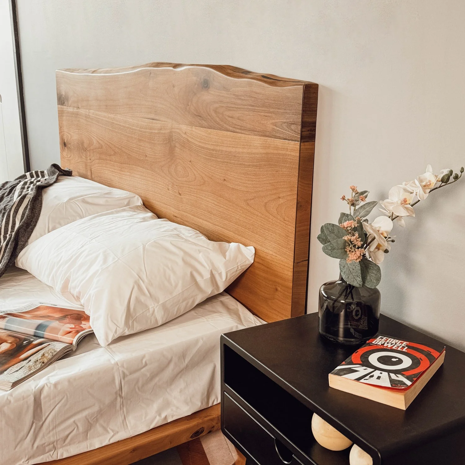 Walnut Bed Frame With Headboard - Low Platform Bed Frame - Image 21