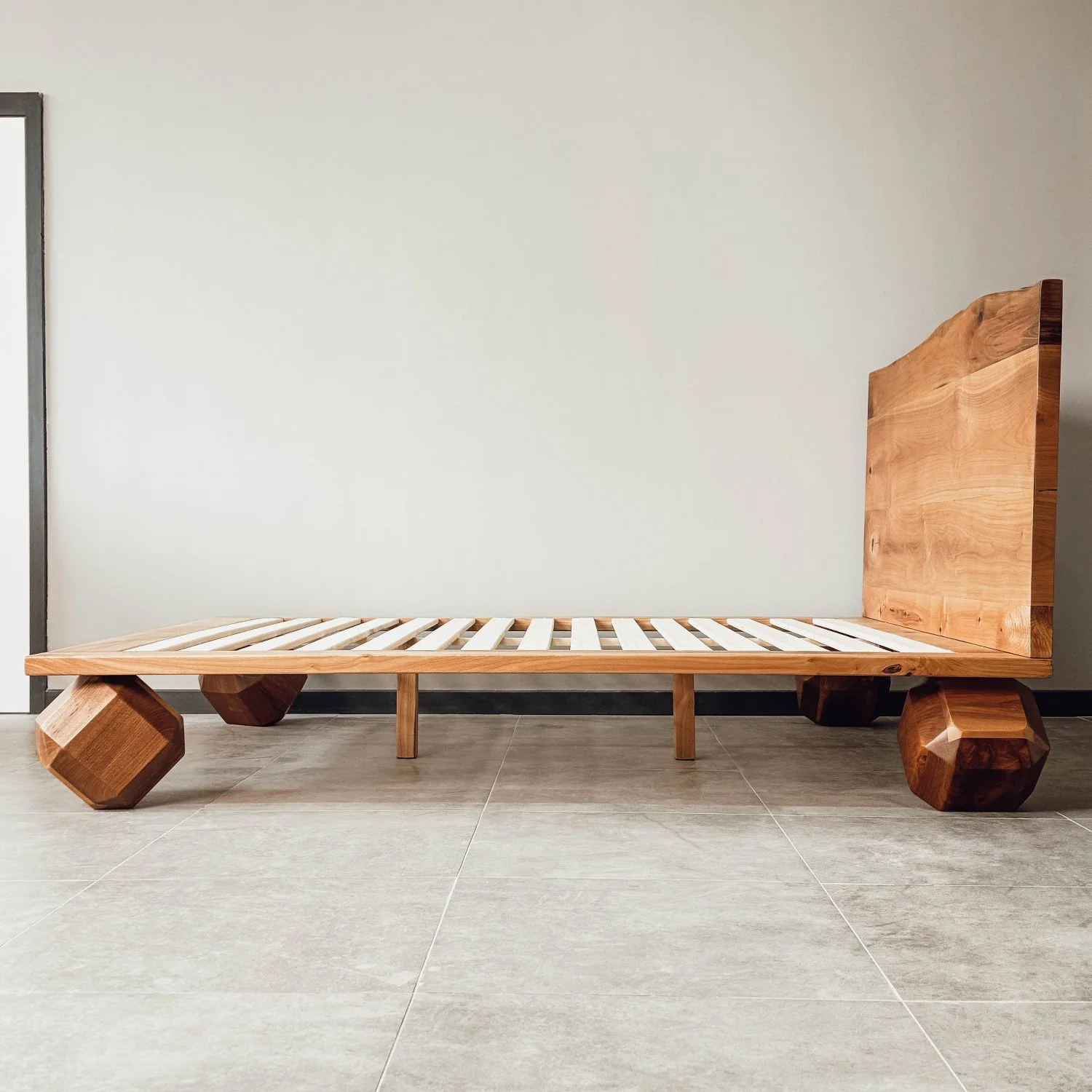 Walnut Bed Frame With Headboard - Low Platform Bed Frame - Image 22