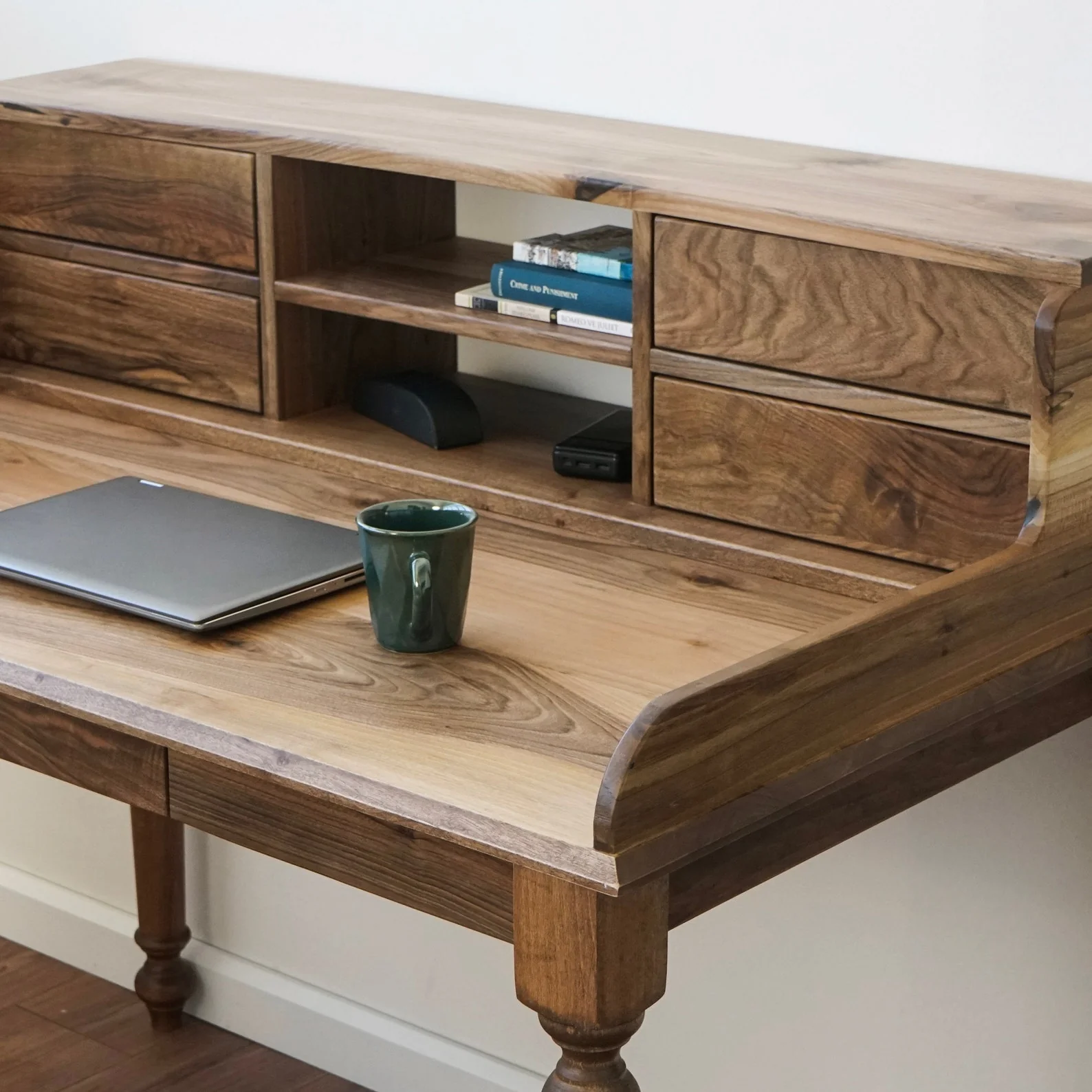 Walnut Desk with Drawers and Hutch - Mid Century Modern - Image 11