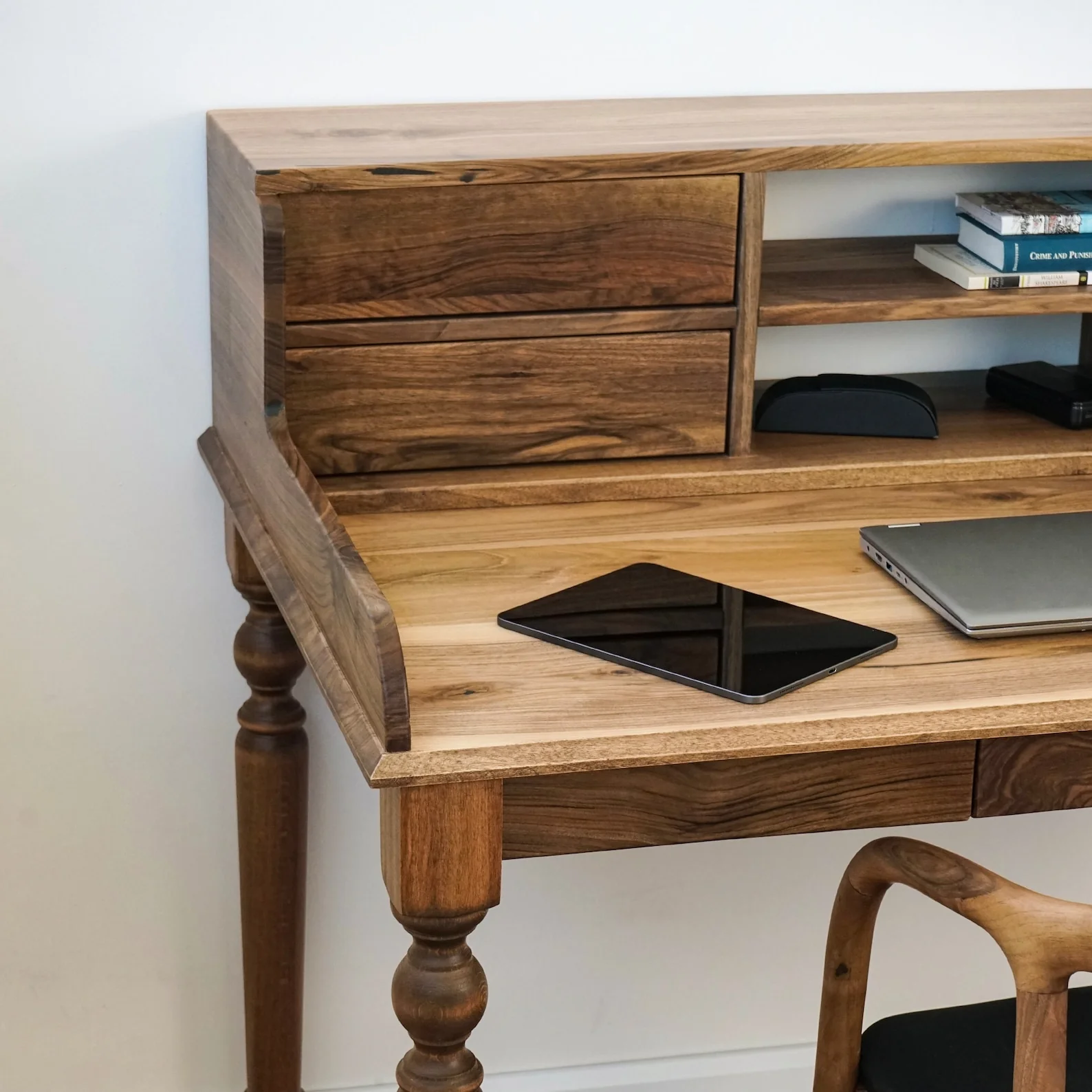 Walnut Desk with Drawers and Hutch - Mid Century Modern - Image 9