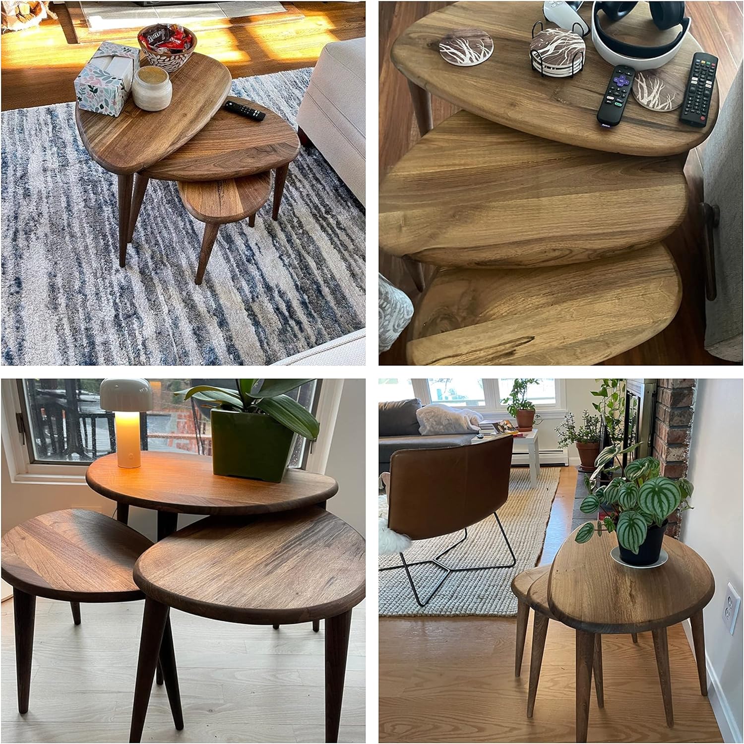 Nesting Table Set of 3 or 2 – Solid Walnut Ercol Pebble Style Side Tables - Image 3